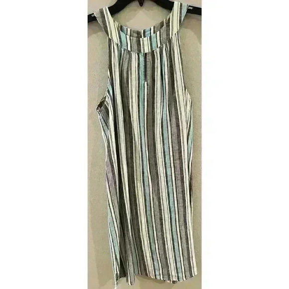 Antibes Blanc Women's 100% Linen Halter Dress Small Striped Halter Neck - Picture 1 of 4